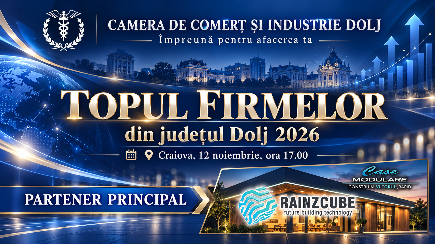 Topul Firmelor din județul Dolj 2026, Craiova, 12 noiembrie, ora 17.00. Partener principal Rainzcube.